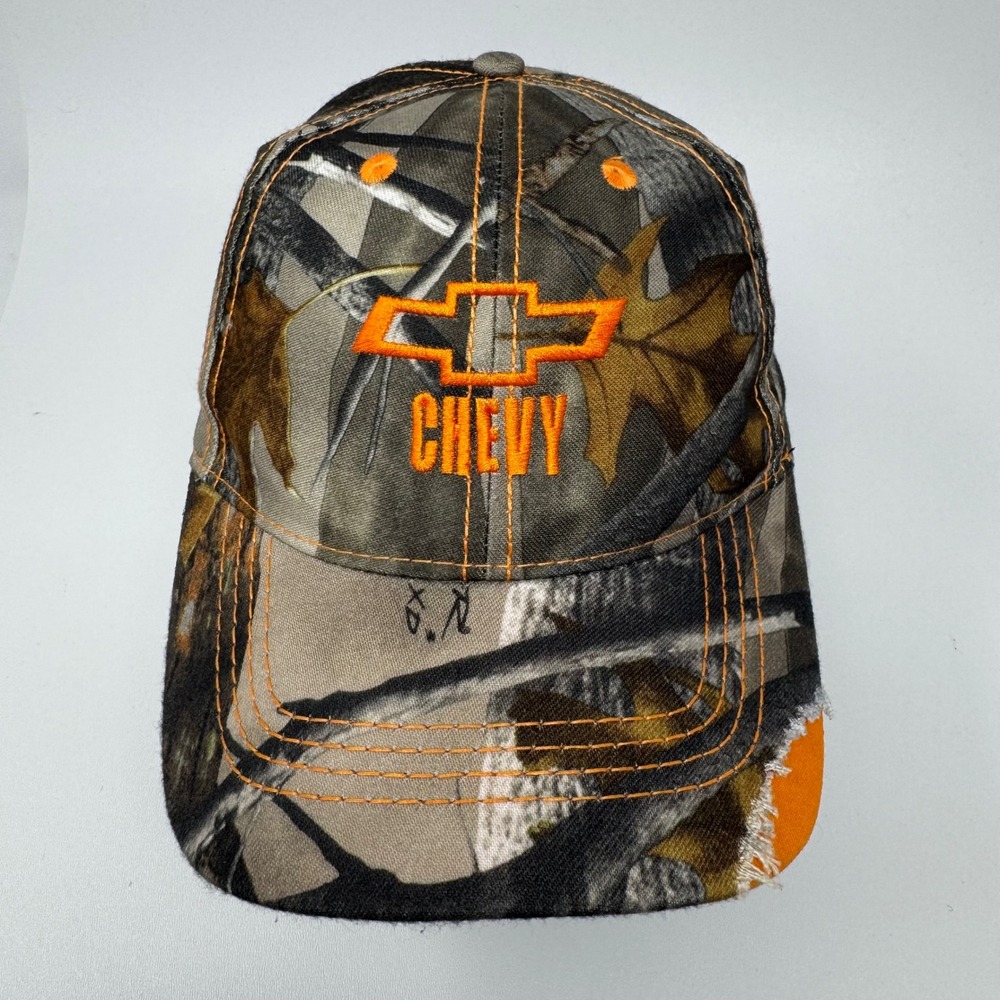 Pacific Headwear Chevy Camo Hat Mens Orange Distressed Baseball Cap Style 696C